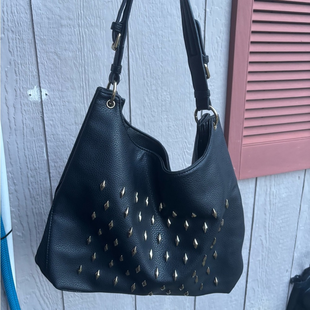 Black Leather Studded Shoulder Bag